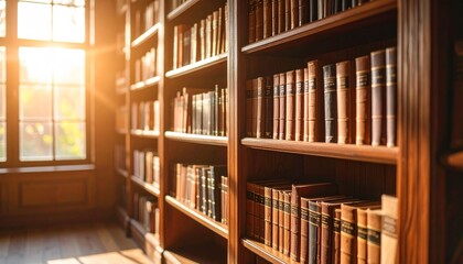 クラシックな図書館の木製本棚背景