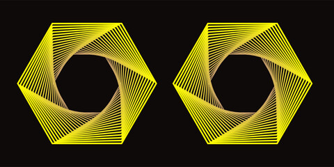 Black and yellow hexagonal technology vector abstract background. Yellow bright energy flashes under hexagon in modern technology futuristic background illustration. Dark gray honeycomb texture grid.