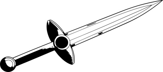 Illustration of a fantasy style sword with a shiny, sharp blade, with an elegant curved shape.