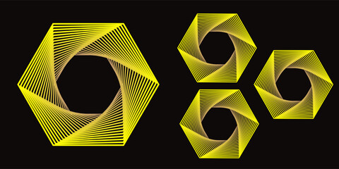 Black and yellow hexagonal technology vector abstract background. Yellow bright energy flashes under hexagon in modern technology futuristic background illustration. Dark gray honeycomb texture grid.
