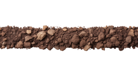 Horizontal Band of Soil and Rocks on Black Background