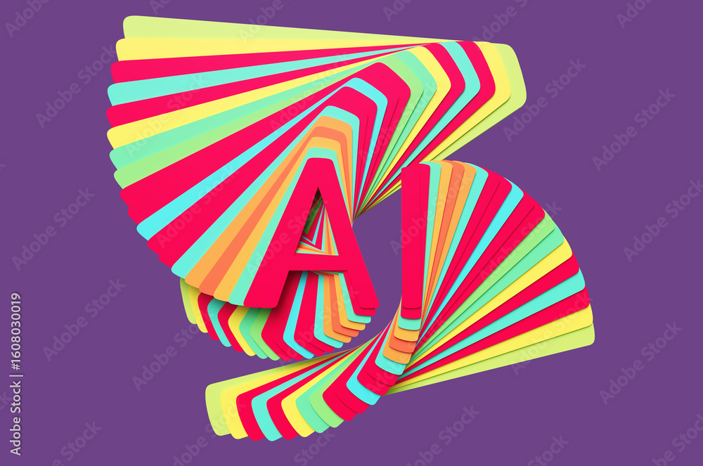 Fototapete concept of colored letters ai of artificial intelligence with glitch effect on purple background. 3d