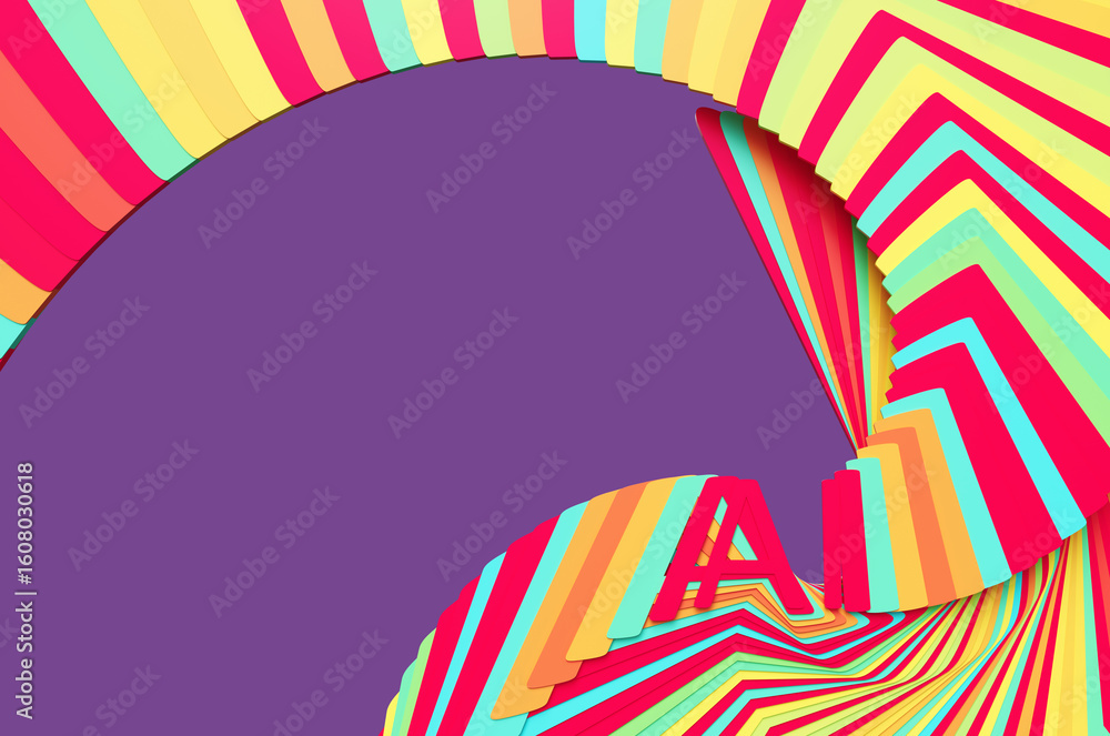 Poster concept of colored letters ai of artificial intelligence with glitch effect on purple background. 3d
