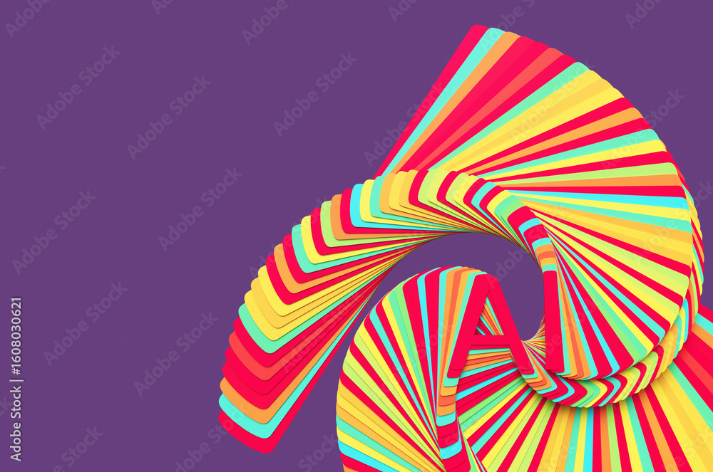 Poster concept of colored letters ai of artificial intelligence with glitch effect on purple background. 3d