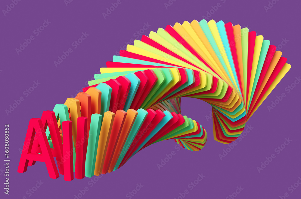 Poster concept of colored letters ai of artificial intelligence with glitch effect on purple background. 3d