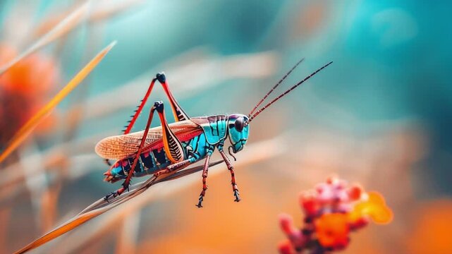 Vibrant grasshopper on a blade of grass