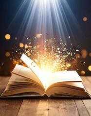 An enchanting book emits sparks of magic, symbolizing the power of stories and imagination.
