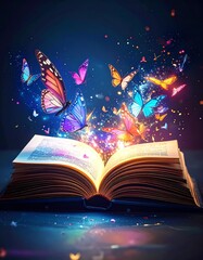 A magical book unleashing colorful butterflies in a stunning display of imagination.