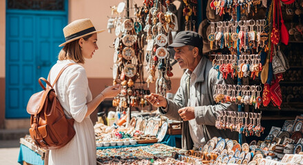 Tourist in Traditional Bolivian Market	
