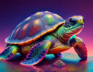 Vividly Colorful Caricature of a Cute Turtle 101