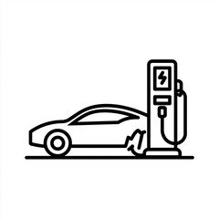 Black vector icon of an electric car charging station, transparent background