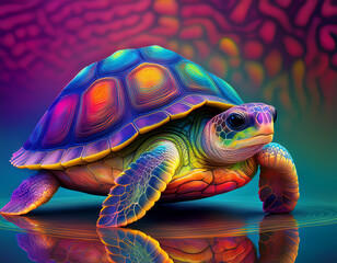 Vividly Colorful Caricature of a Cute Turtle 109