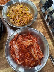 Korean Kimchi and Bean Sprout Banchan Side Dish