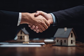 Businessmen shaking hands over a real estate deal