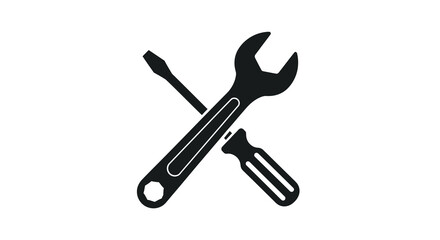 Black Wrench and Screwdriver Crossed Icon, Repair Tool Symbol, Vector Illustration