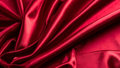 Luxurious crimson satin fabric with flowing folds, Captivating close-up of ruby red silk with elegant, shimmering textures