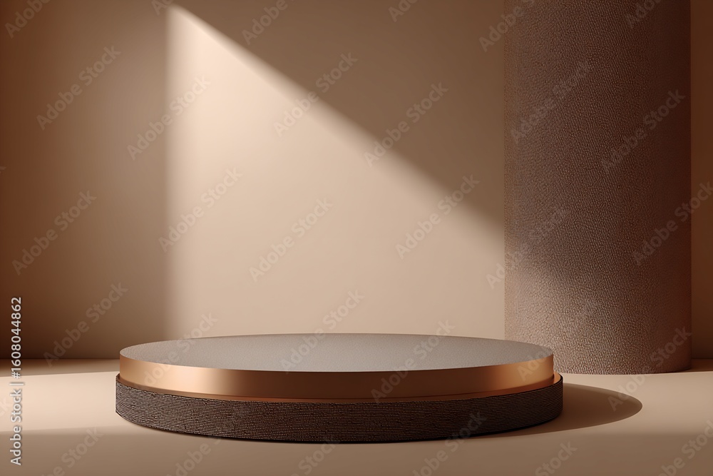 Aufkleber circular display platform with brown cylinder and light source