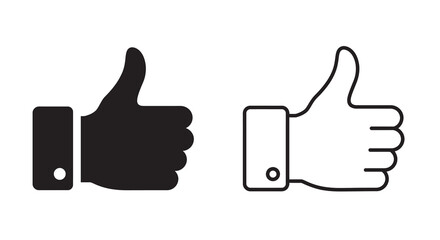 Two Thumbs Up Icons: Solid Black and Outline Styles