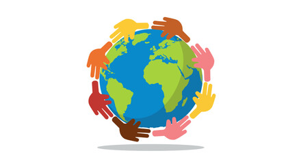 Colorful Hands Embracing Earth Globe, Unity and Diversity Illustration