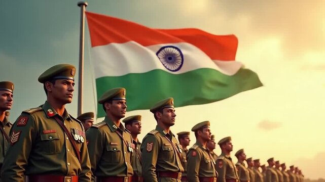 Marching Indian Army with Waving Tricolor &ndash; National Day Parade Footage