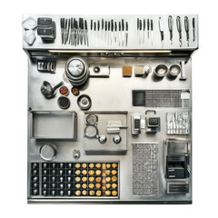 Modern Culinary Workspace with Professional Cooking Tools and Ingredients in a Stainless Steel Setting on transparent background