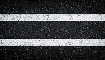 Fototapeta premium High-Angle View of Asphalt Road Surface with Two Parallel White Lines, Street Photography: Abstract Image of Road Marking on Dark Asphalt