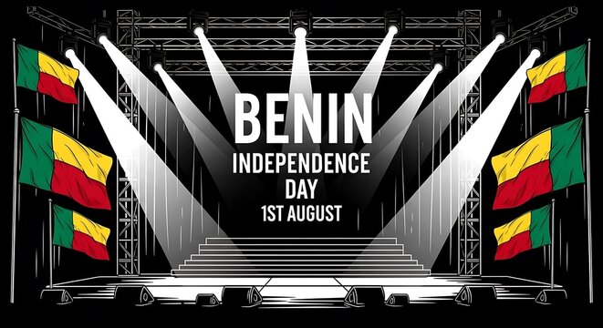 Artistic celebration concept for Benin Independence Day on August 1st, featuring a vibrant watercolor banner in a tropical setting. - Powered by Adobe