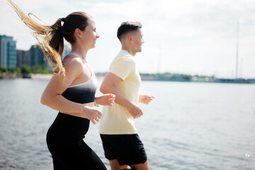 Running by the waterfront during the morning exercise routine