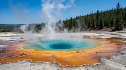 Blue Star Spring and Cascade Geyser, Yellowstone Park, US, 2020