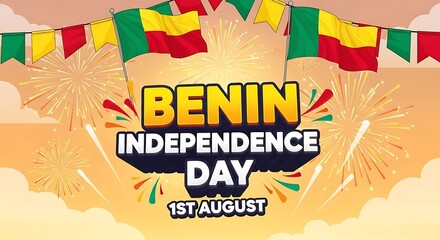Benin Independence Day Celebration with Flags and Fireworks on the First of August