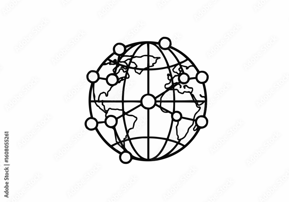 Aufkleber outline of a world globe surrounded by connected circles representing global network connections
