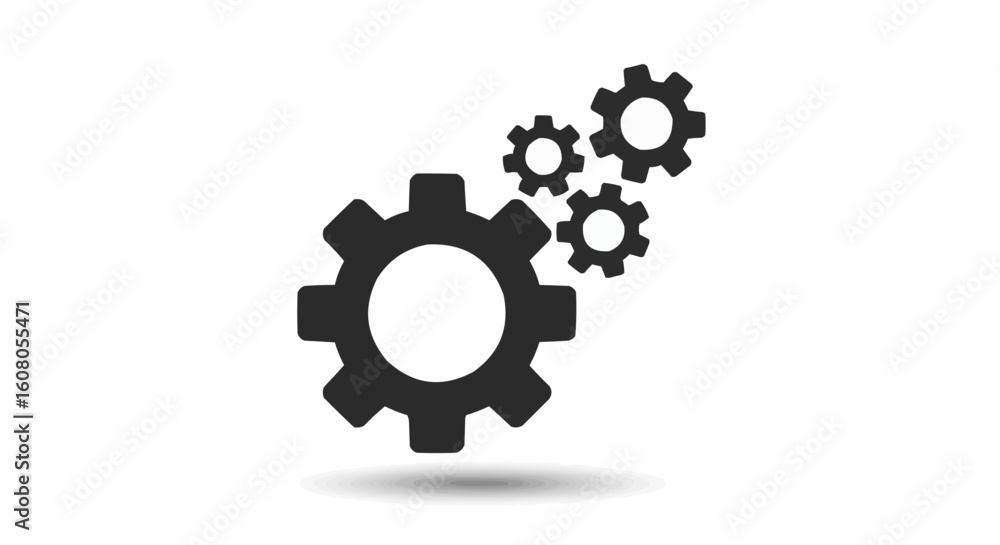 Poster illustration of four gears in black color isolated on a white background with a subtle shadow effect