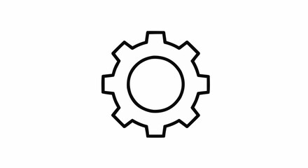 Obraz premium Outline drawing of a gear with many teeth and a circular center on a white background in simple style