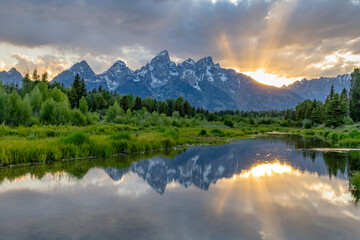 Sunset at Schwabacher Landing in Grand Teton National Park