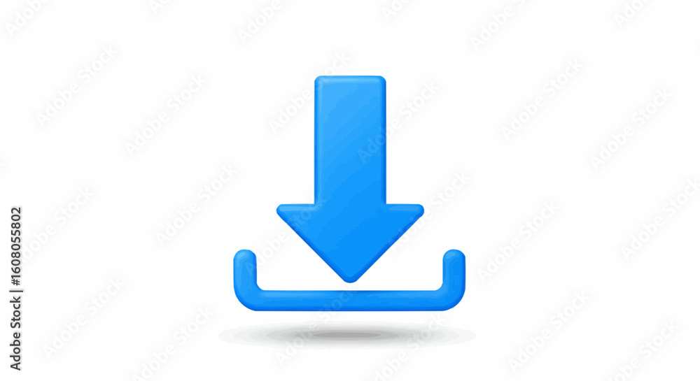 Poster a blue download icon with an arrow pointing down into a tray on a white background in a three d rend