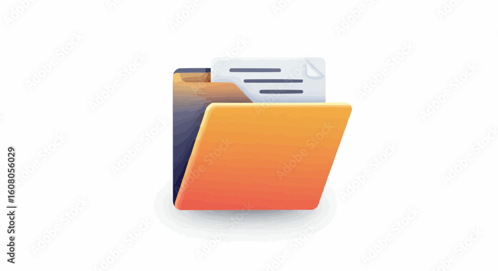 Poster illustration of an open folder with a document peeking out on a white background in a digital style