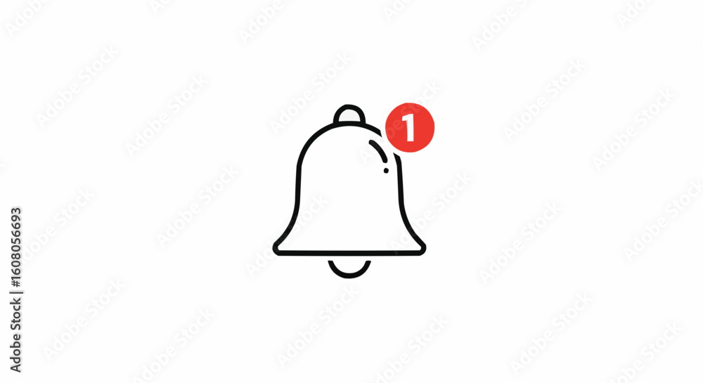 Poster outline bell icon with a red notification badge indicating one new message or alert is present
