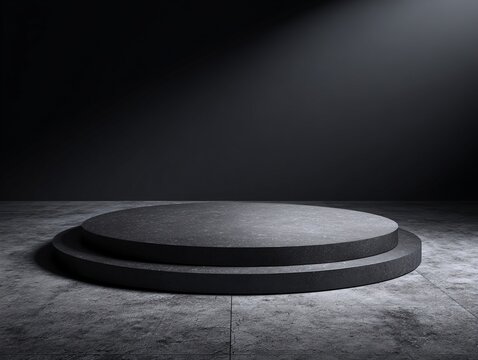 Two-Tiered Circular Stone Platform on Concrete Floor