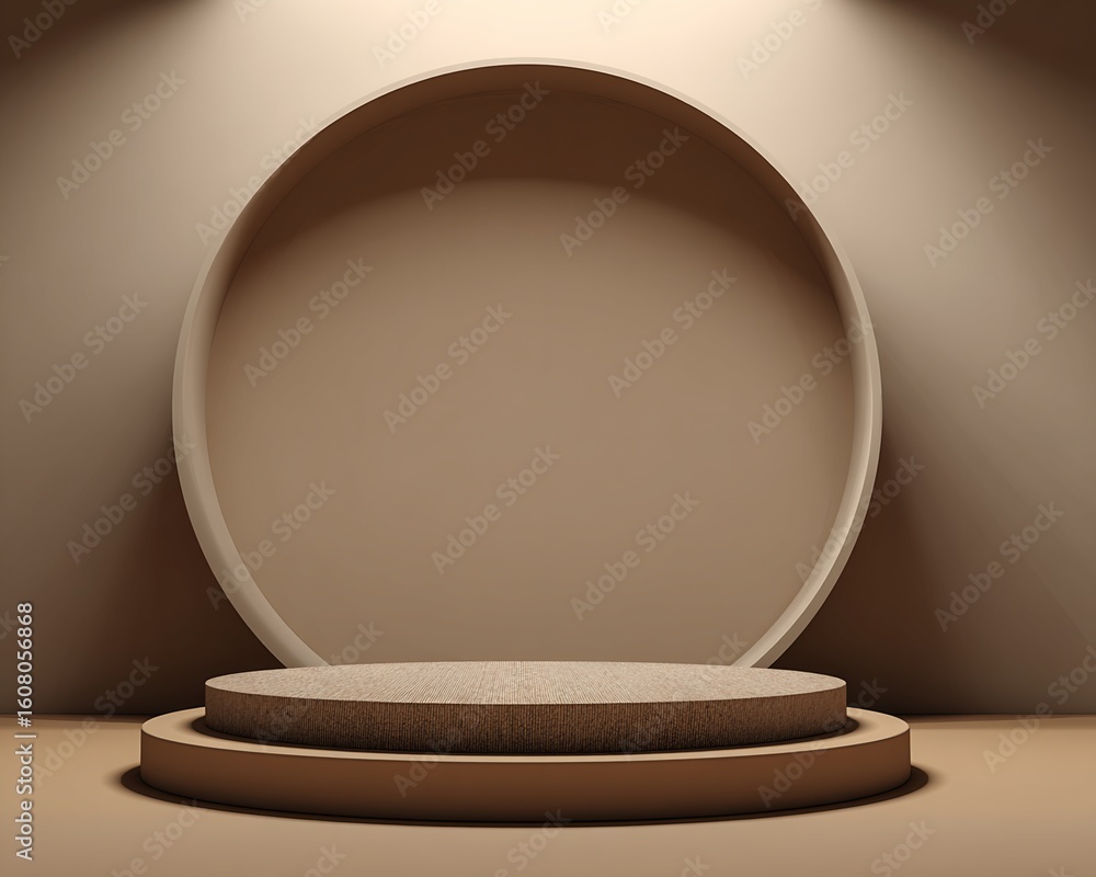 Poster two-tiered cylindrical display platform with recessed circular backdrop