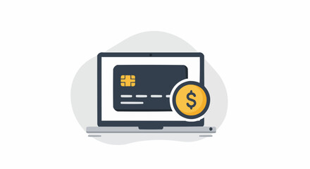Fototapeta premium Laptop showing a credit card and a dollar coin representing online banking and digital transactions now