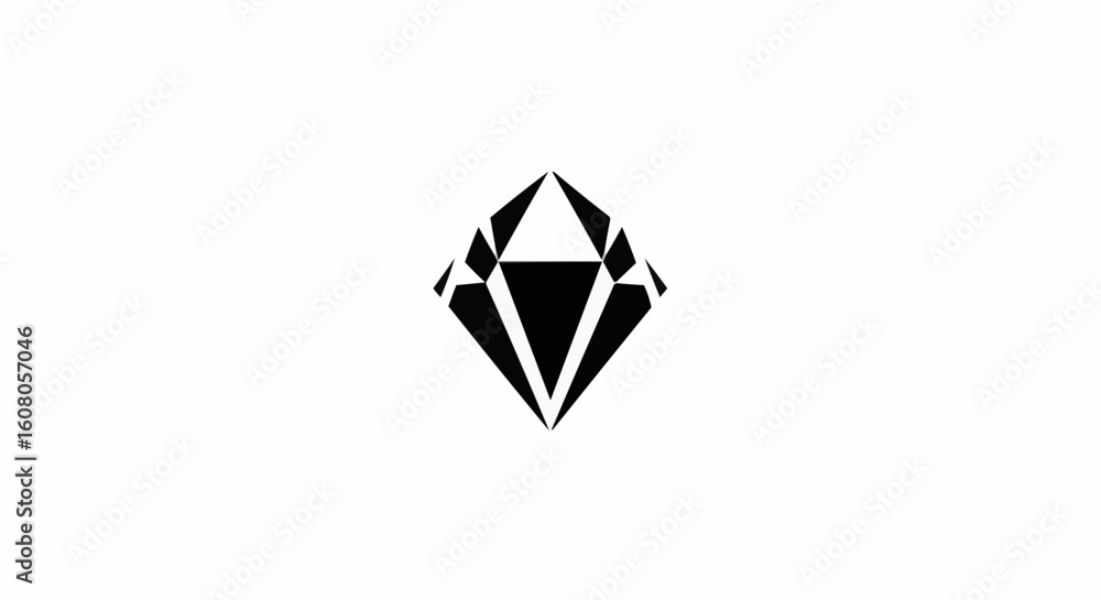 Poster a minimalistic black diamond shape with sharp edges and facets on a white background design element