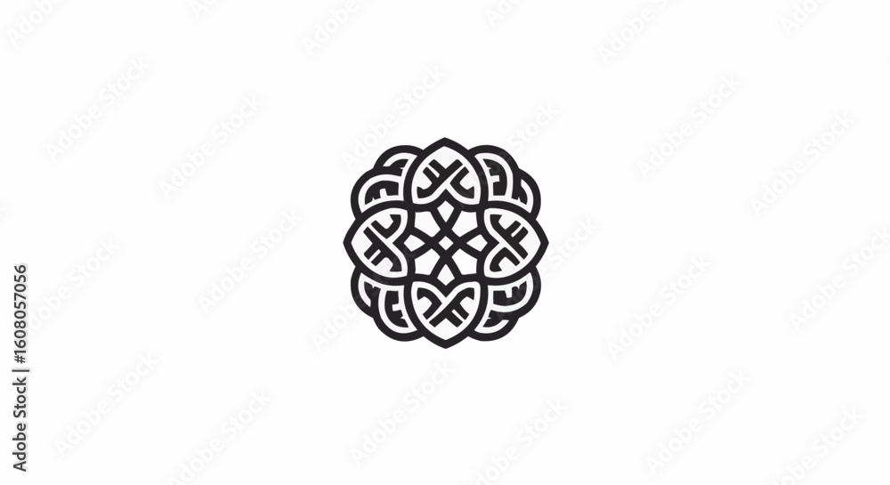 Poster a symmetrical floral design with interlocking curved lines creating a circular and decorative patter