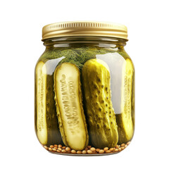 Freshly Pickled Cucumbers in a Jar with Dill and Spices for Delicious Home Canning on transparent background