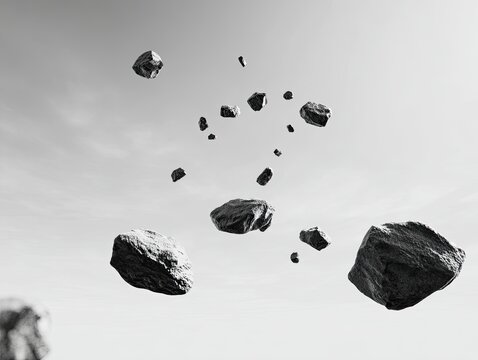 Gray rocks floating in the sky