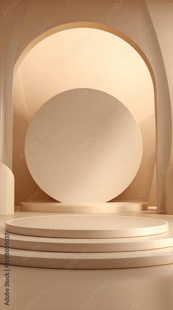 Poster beige abstract architectural platform with circular display