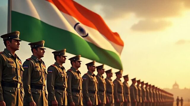 Indian Officers in Uniform with National Flag &ndash; Independence Day Leadership Parade