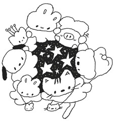 별을 감싸 안은 동물 캐릭터 손그림