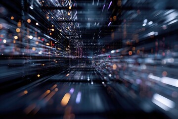 Abstract view of a server rack, full of data streams