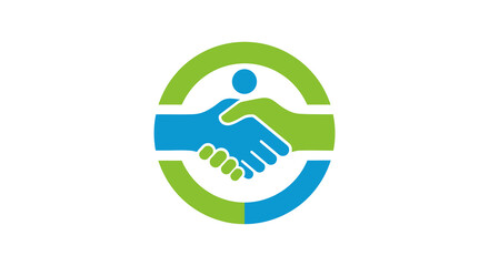Blue and Green Handshake Logo with Circular Frame Design