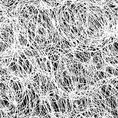 Abstract black and white scribble art seamless pattern, hand-drawn chaotic lines creating a dynamic background, suitable for graphic design, album covers, or experimental layouts